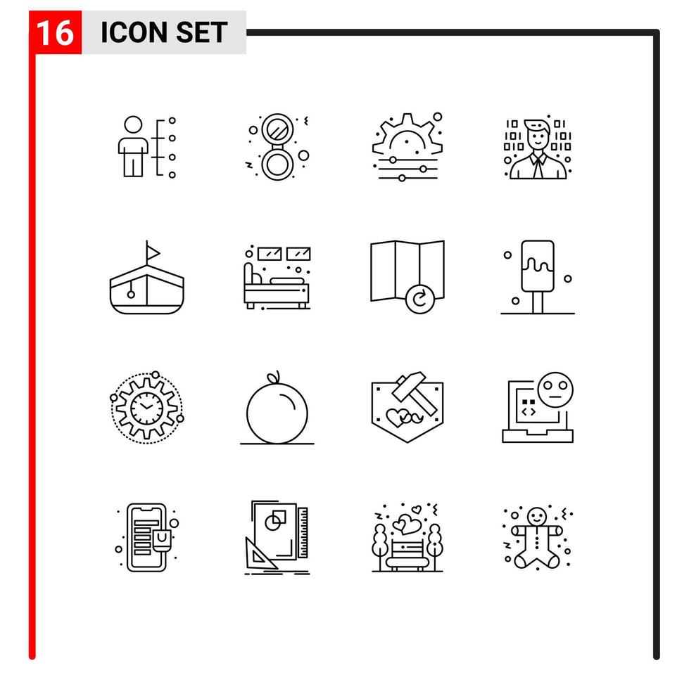 conjunto de esquema de interfaz móvil de 16 pictogramas de programación de transporte equipo de programador espejo elementos de diseño vectorial editables vector