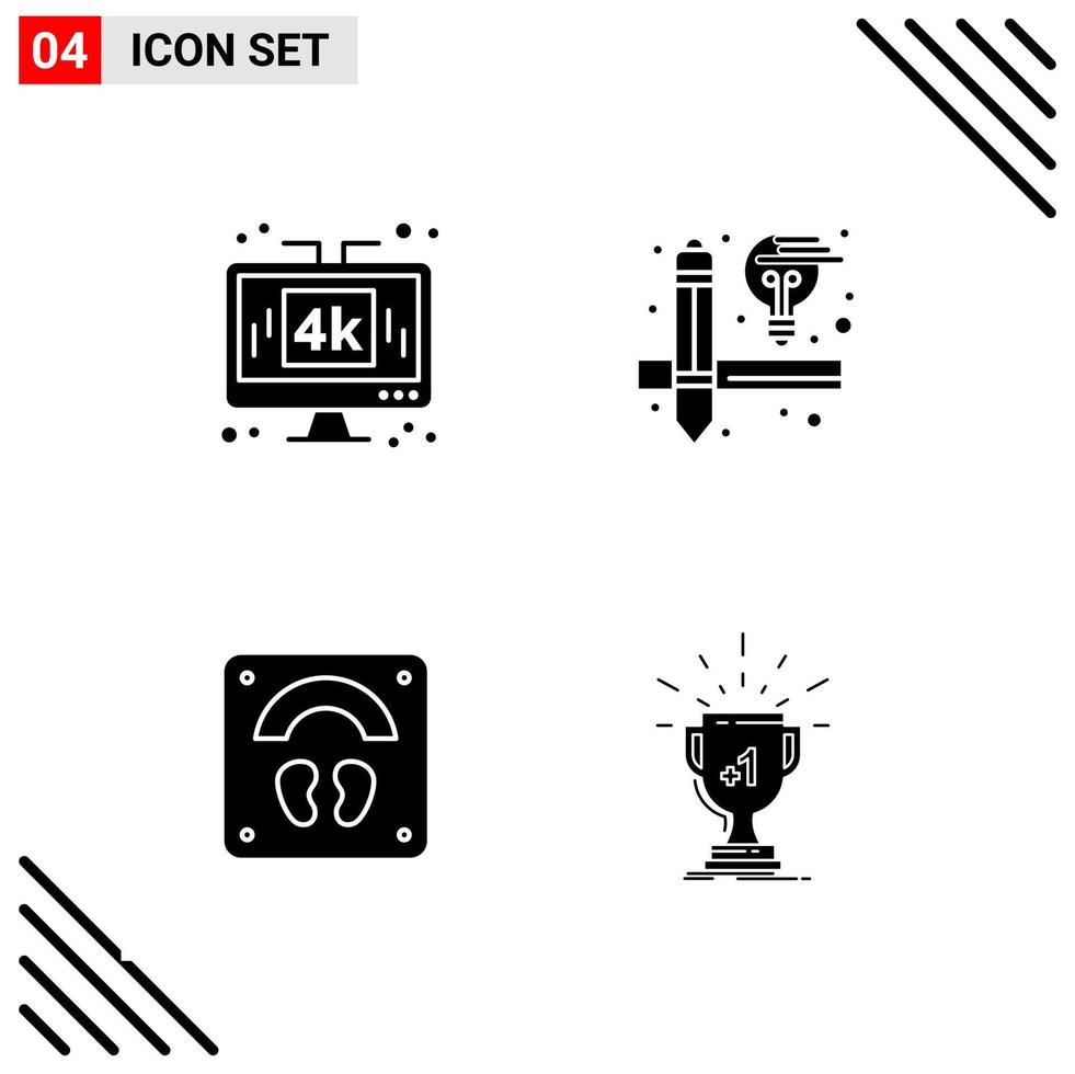 Pixle Perfect Set of 4 Solid Icons Glyph Icon Set for Webite Designing and Mobile Applications Interface Creative Black Icon vector background