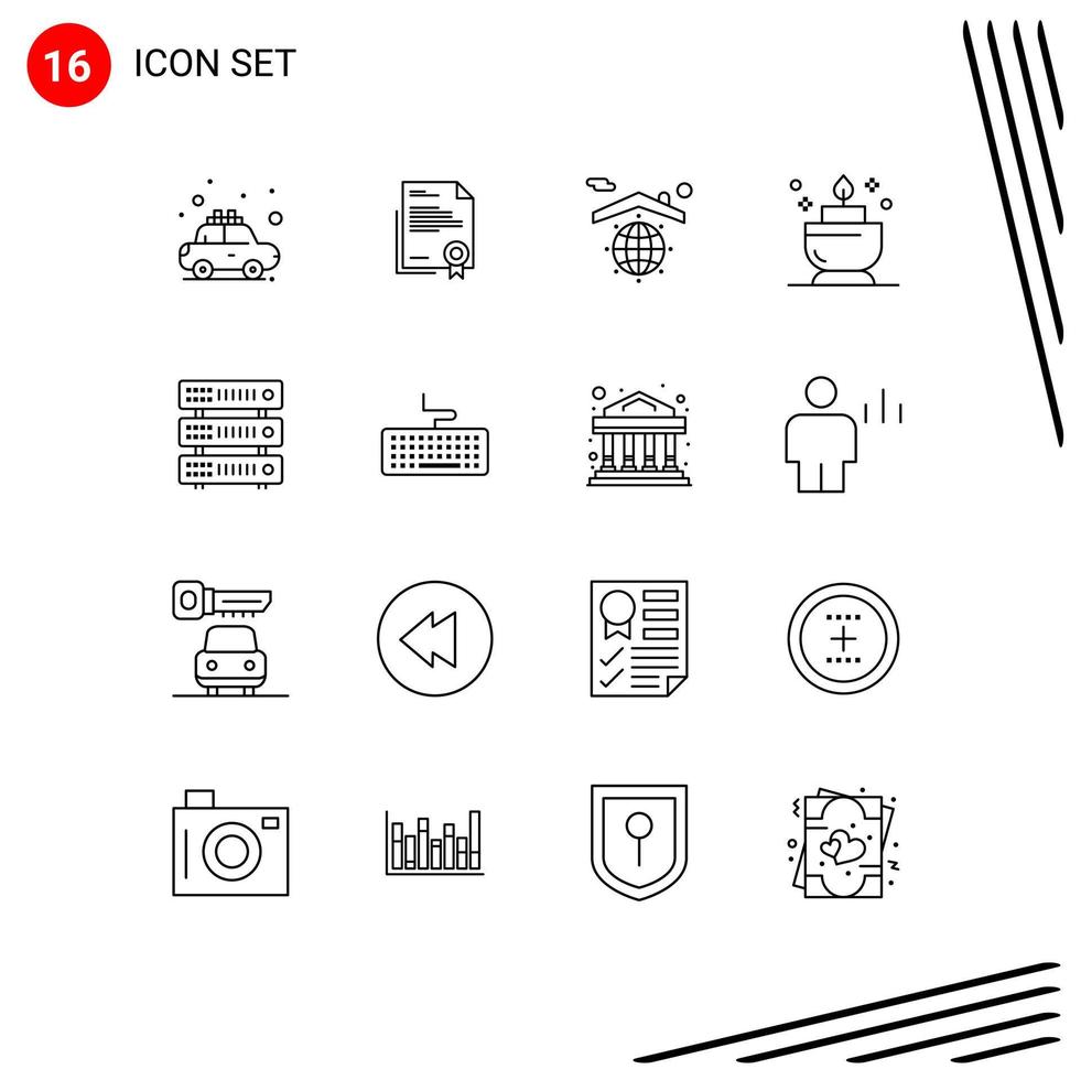 Universal Icon Symbols Group of 16 Modern Outlines of database spa letter candle home Editable Vector Design Elements