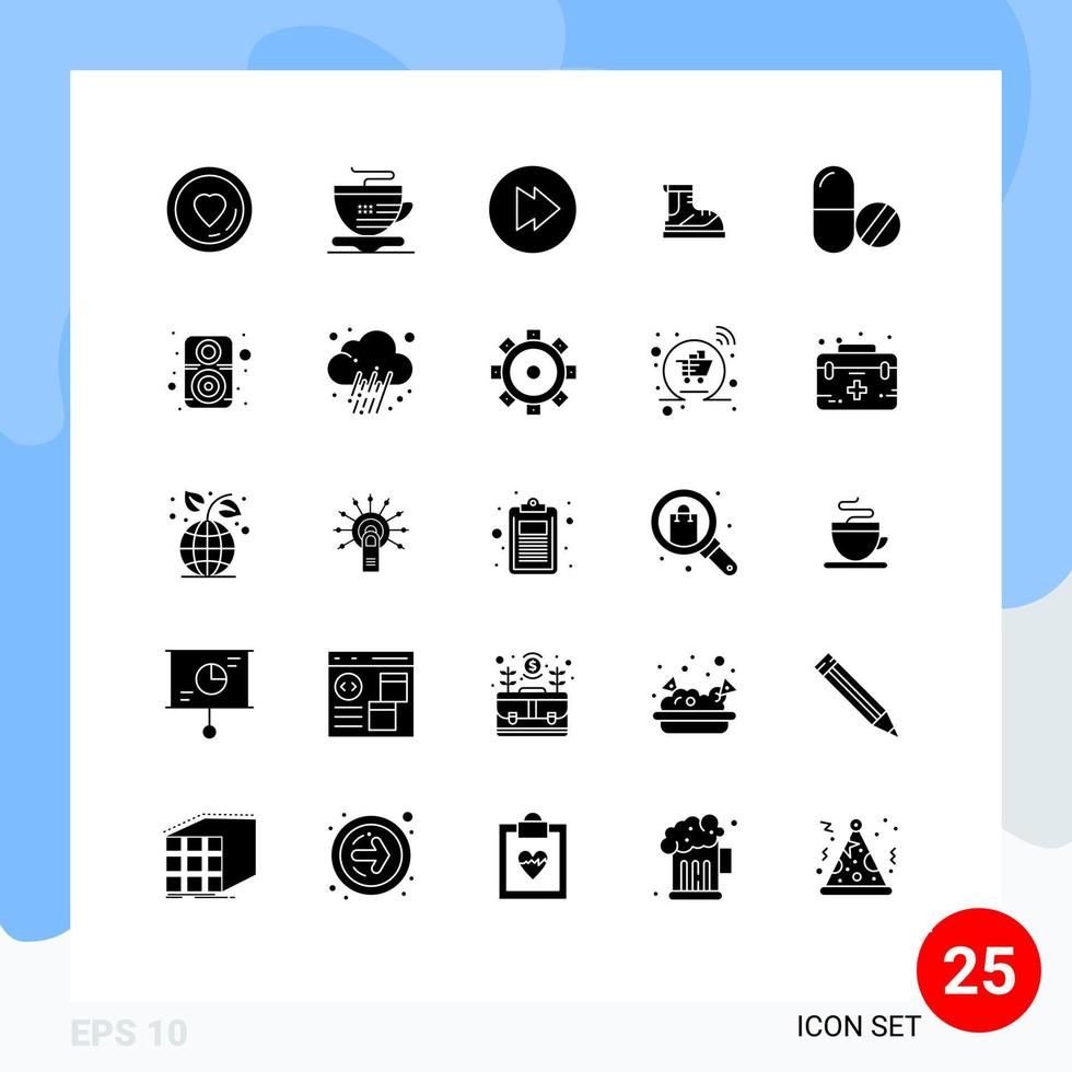 Universal Icon Symbols Group of 25 Modern Solid Glyphs of tablet medical multimedia drug track Editable Vector Design Elements