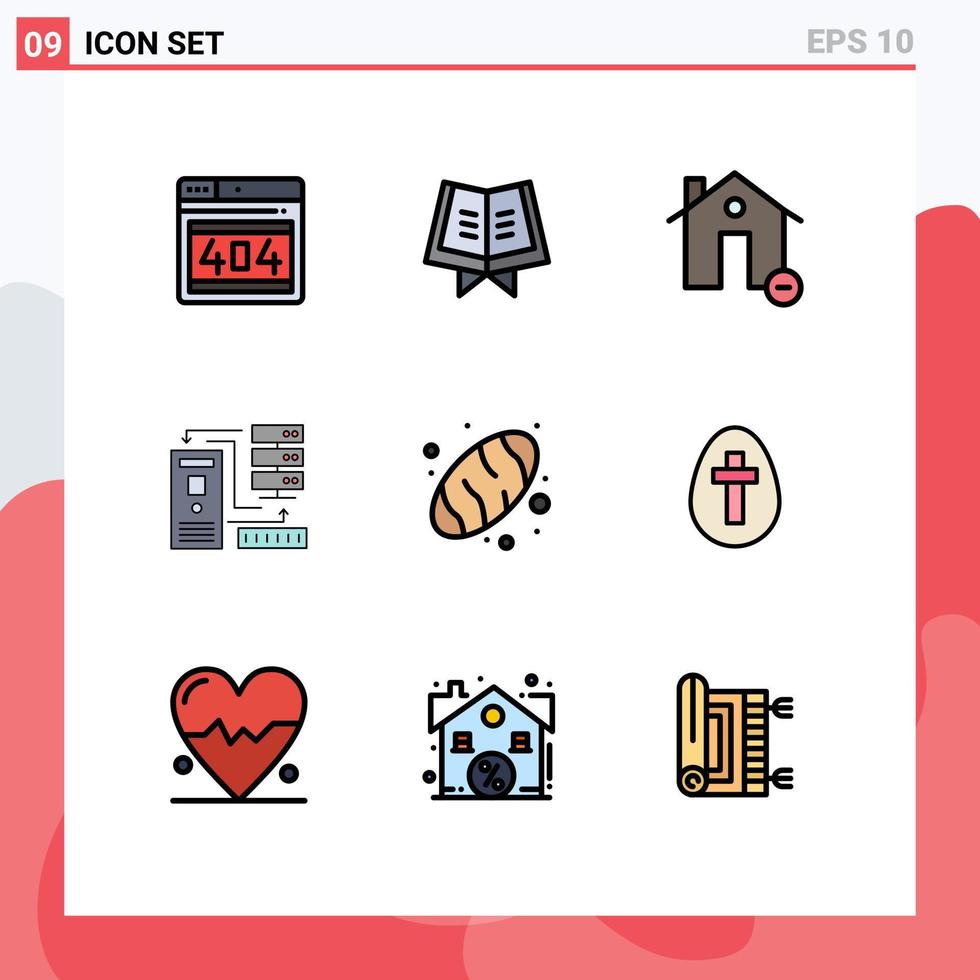 9 Thematic Vector Filledline Flat Colors and Editable Symbols of baking electronic delete database combination Editable Vector Design Elements