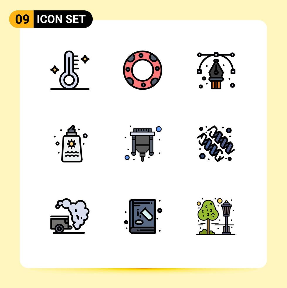 9 User Interface Filledline Flat Color Pack of modern Signs and Symbols of connector valentines day art romance fountain Editable Vector Design Elements