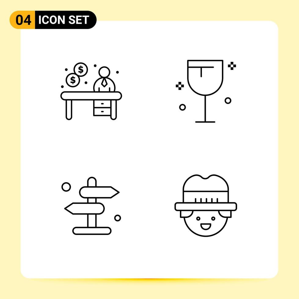 4 Creative Icons Modern Signs and Symbols of business direction reception glass road Editable Vector Design Elements