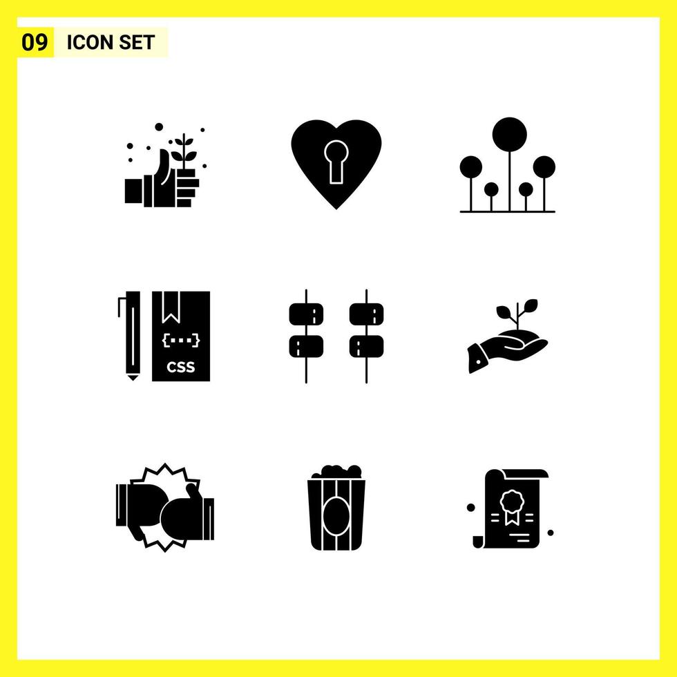 9 User Interface Solid Glyph Pack of modern Signs and Symbols of marshmallow development green develop coding Editable Vector Design Elements