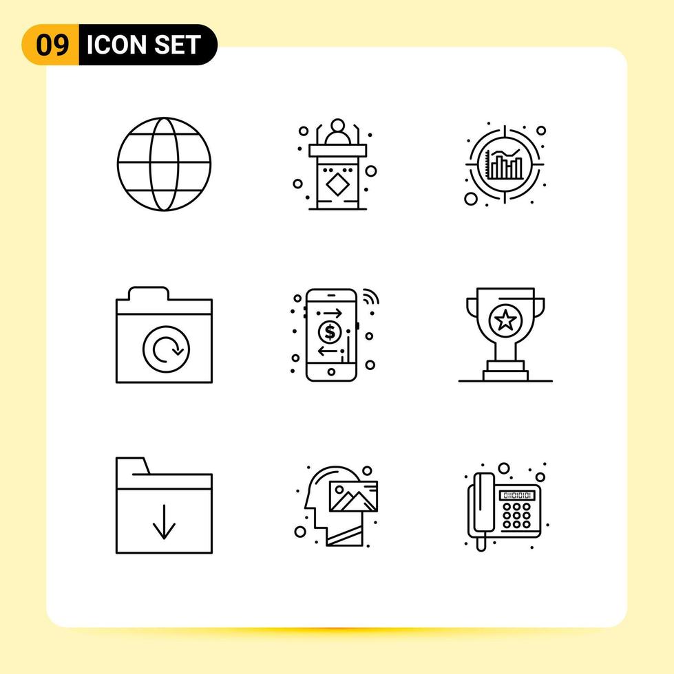 9 Creative Icons Modern Signs and Symbols of award online analytics arrow refresh Editable Vector Design Elements