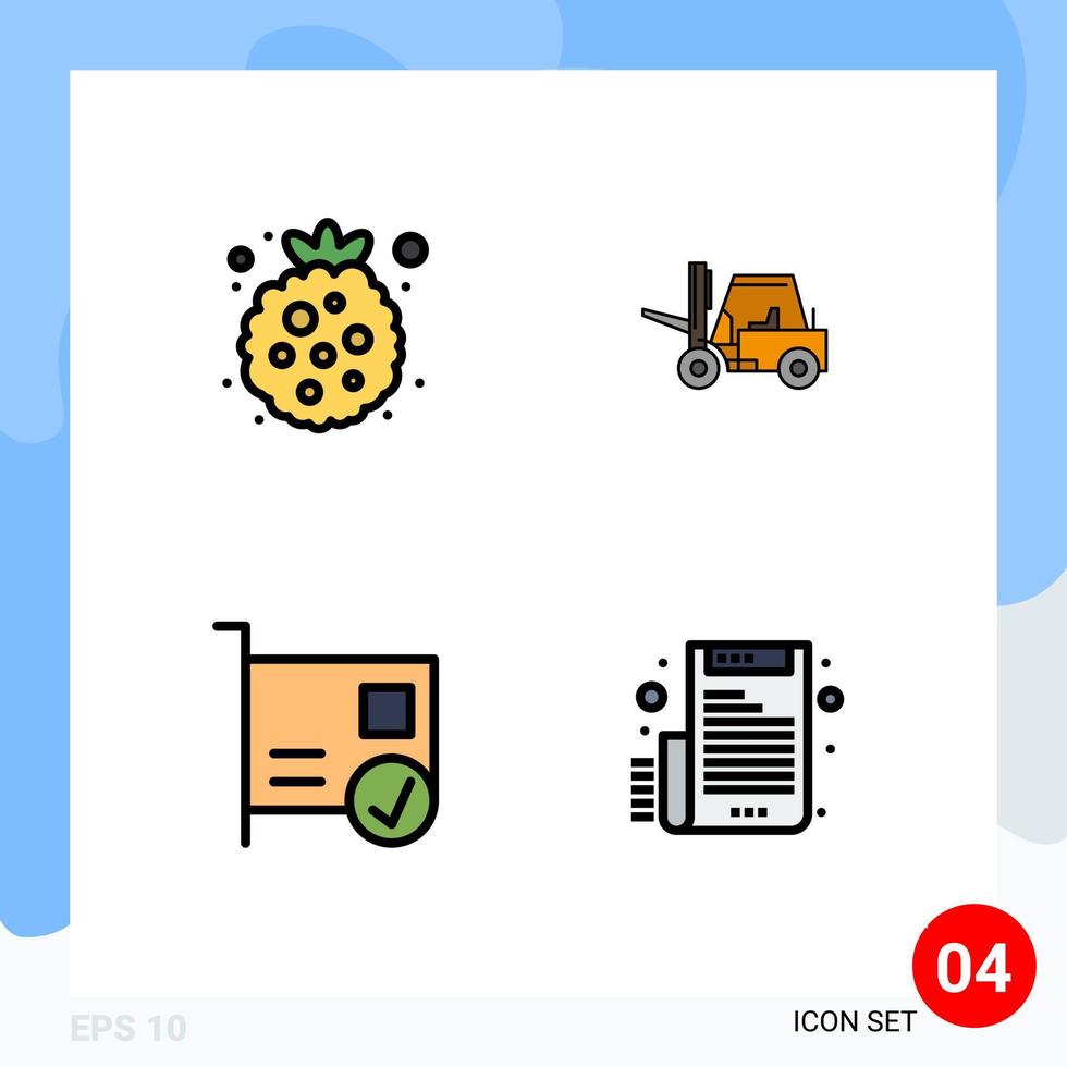 Group of 4 Modern Filledline Flat Colors Set for berry computers raspberry truck devices Editable Vector Design Elements