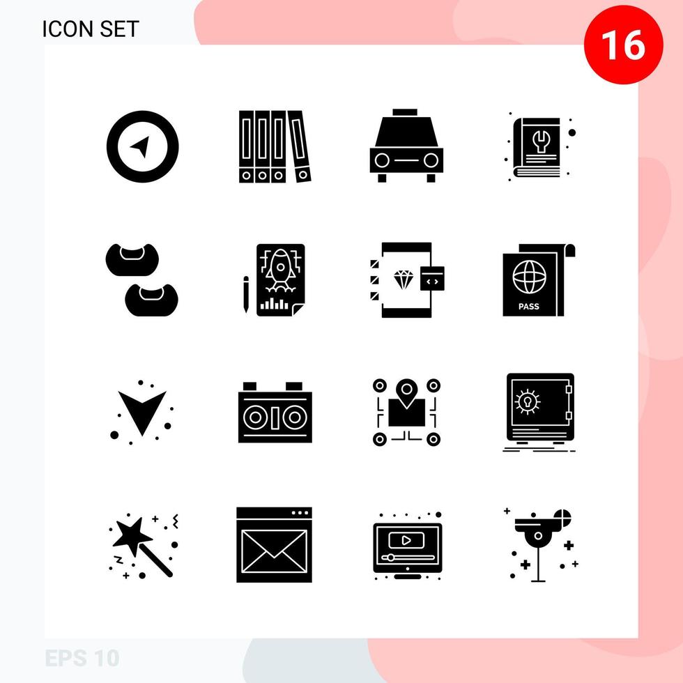 Vector Pack of 16 Icons in Solid Style Creative Glyph Pack isolated on White Background for Web and Mobile Creative Black Icon vector background