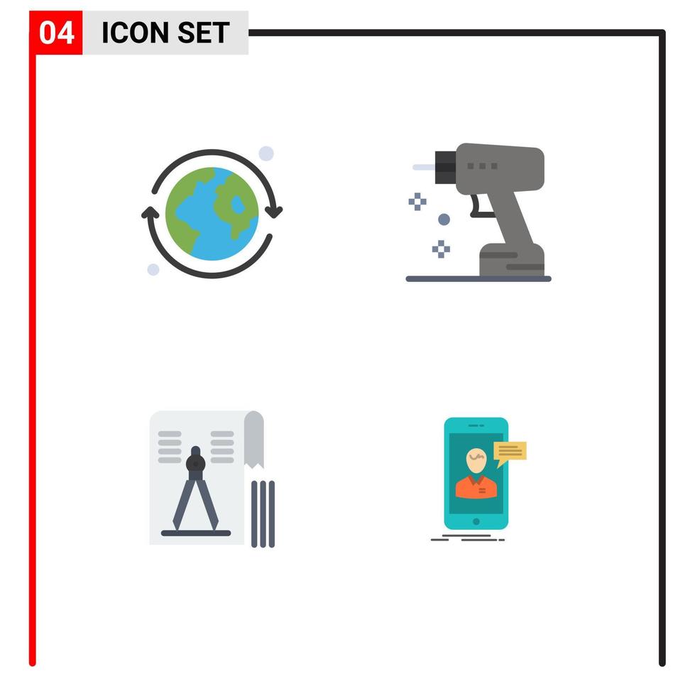 Group of 4 Modern Flat Icons Set for earth tool construction tool file Editable Vector Design Elements