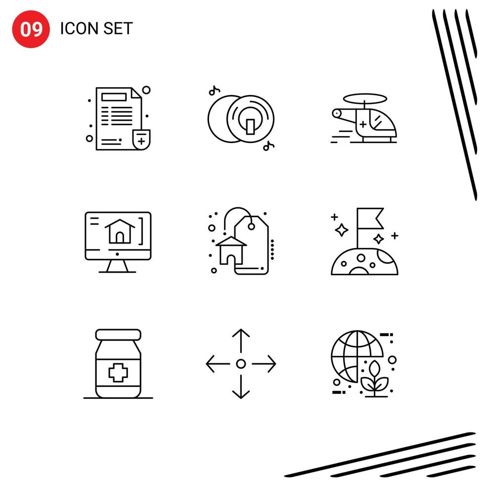 Stock Vector Icon Pack of 9 Line Signs and Symbols for real estate house helicopter home air Editable Vector Design Elements