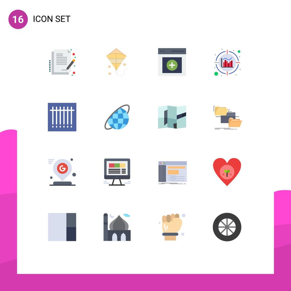 16 Flat Color concept for Websites Mobile and Apps globe code interface barcode data Editable Pack of Creative Vector Design Elements