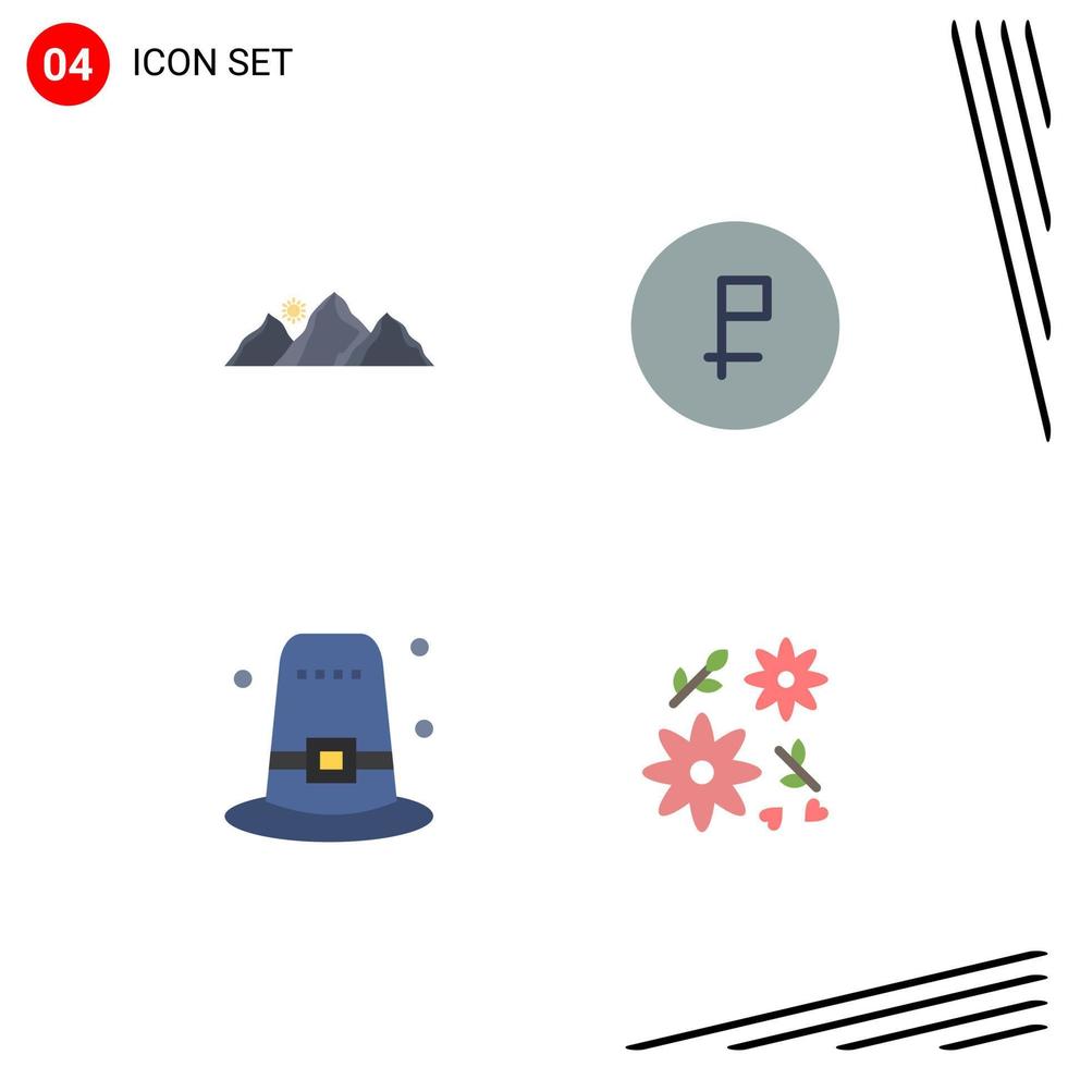 4 concepto de icono plano para sitios web móviles y aplicaciones colina rublo montaña moneda sombrero elementos de diseño vectorial editables vector