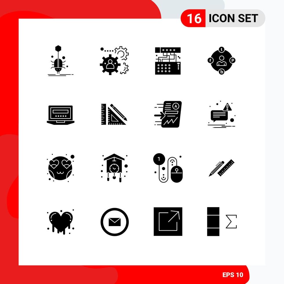 16 Universal Solid Glyphs Set for Web and Mobile Applications distractions social media team sound device Editable Vector Design Elements