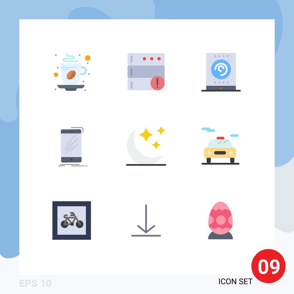 User Interface Pack of 9 Basic Flat Colors of crescent smartphone office phone device Editable Vector Design Elements