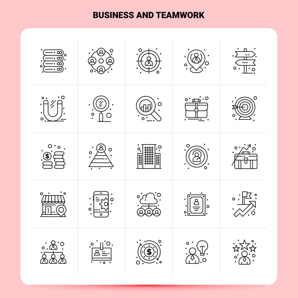 OutLine 25 Business And Teamwork Icon set Vector Line Style Design Black Icons Set Linear pictogram pack Web and Mobile Business ideas design Vector Illustration