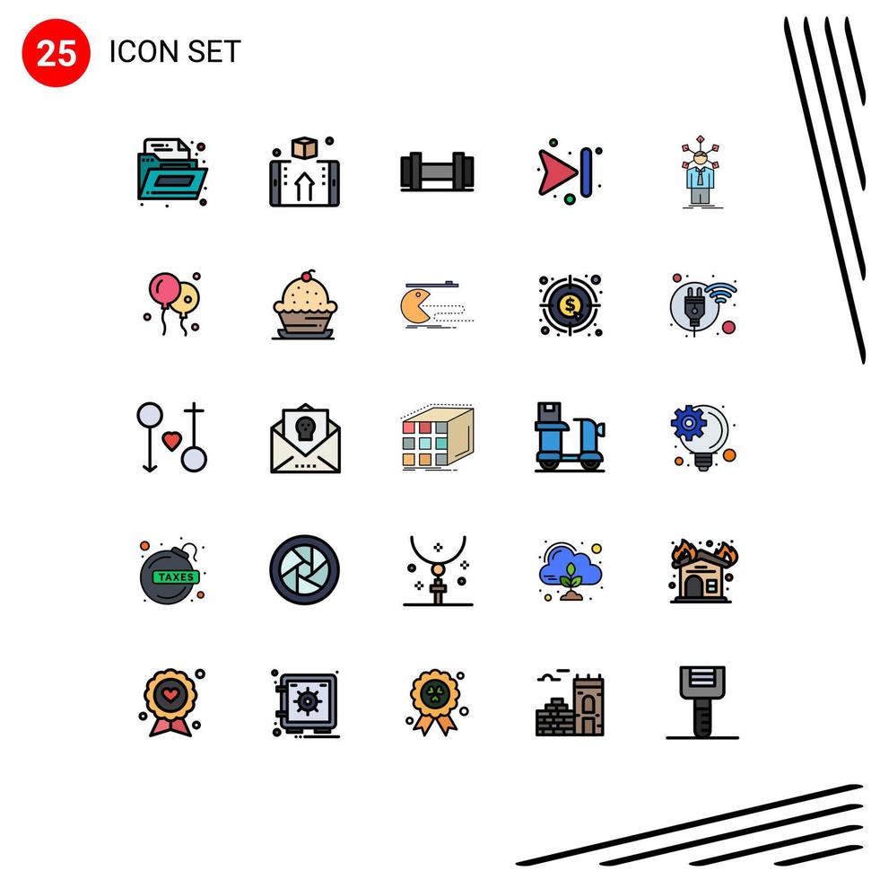25 Filled line Flat Color concept for Websites Mobile and Apps self network dumbbells human skip Editable Vector Design Elements