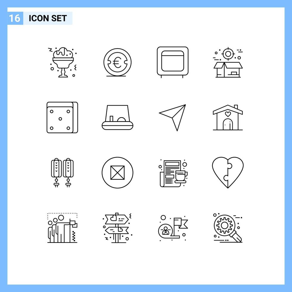 Universal Icon Symbols Group of 16 Modern Outlines of package crate bank boxes open Editable Vector Design Elements