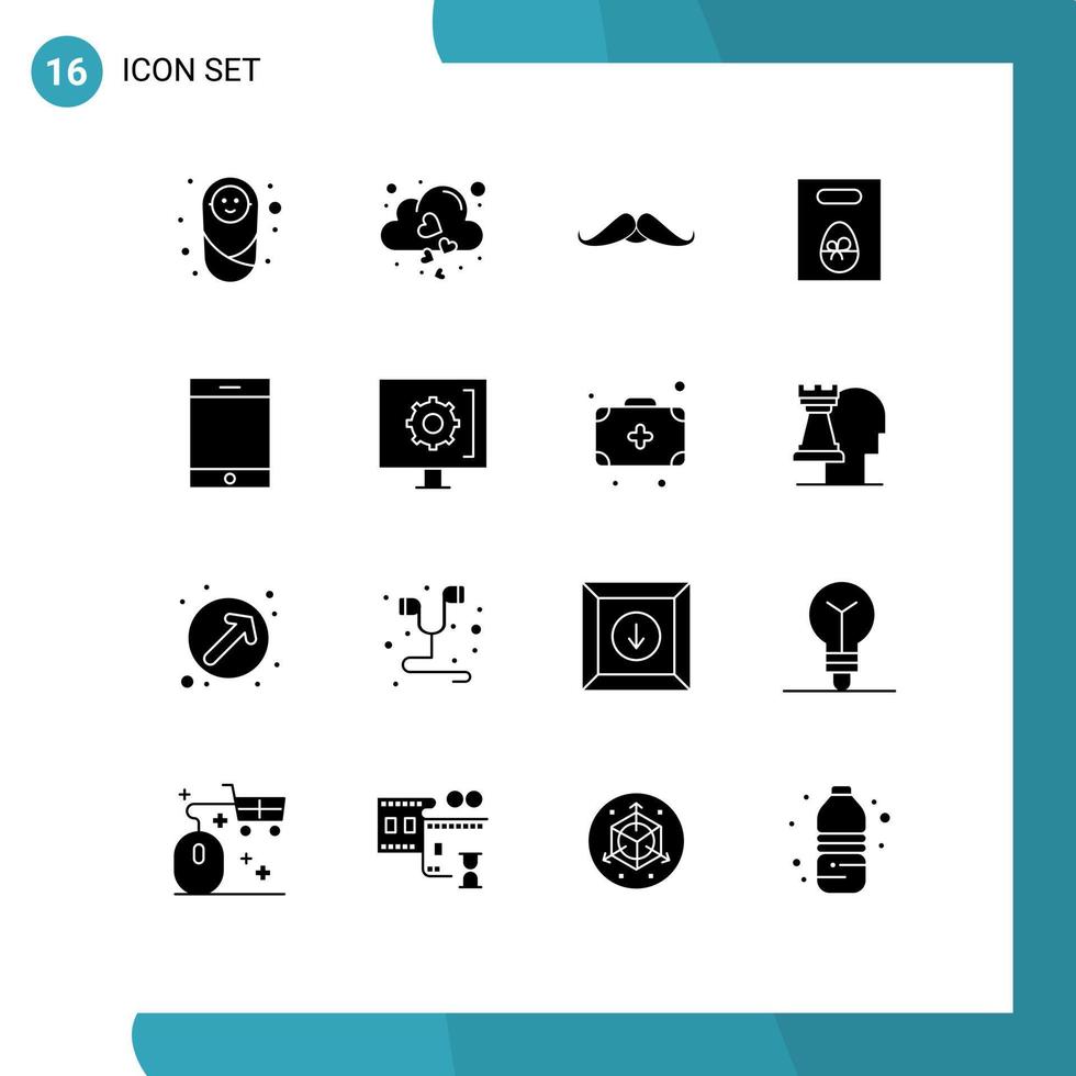 Universal Icon Symbols Group of 16 Modern Solid Glyphs of device gift moustache egg men Editable Vector Design Elements