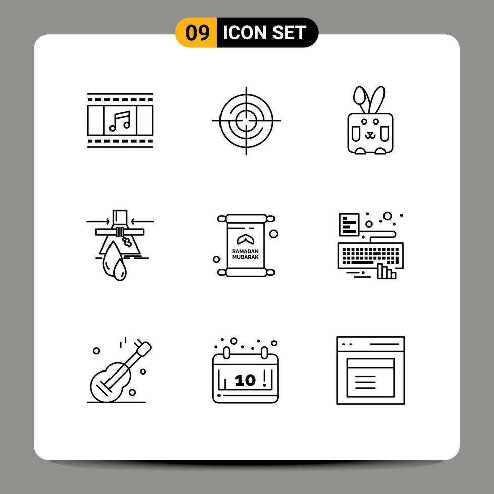 Modern Set of 9 Outlines Pictograph of letter factory bynny detection chemical Editable Vector Design Elements