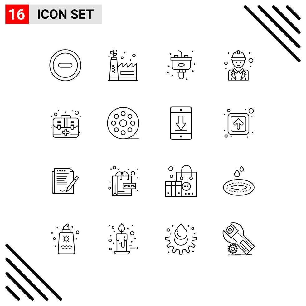 16 Universal Outline Signs Symbols of first aid kitchen manager labor Editable Vector Design Elements