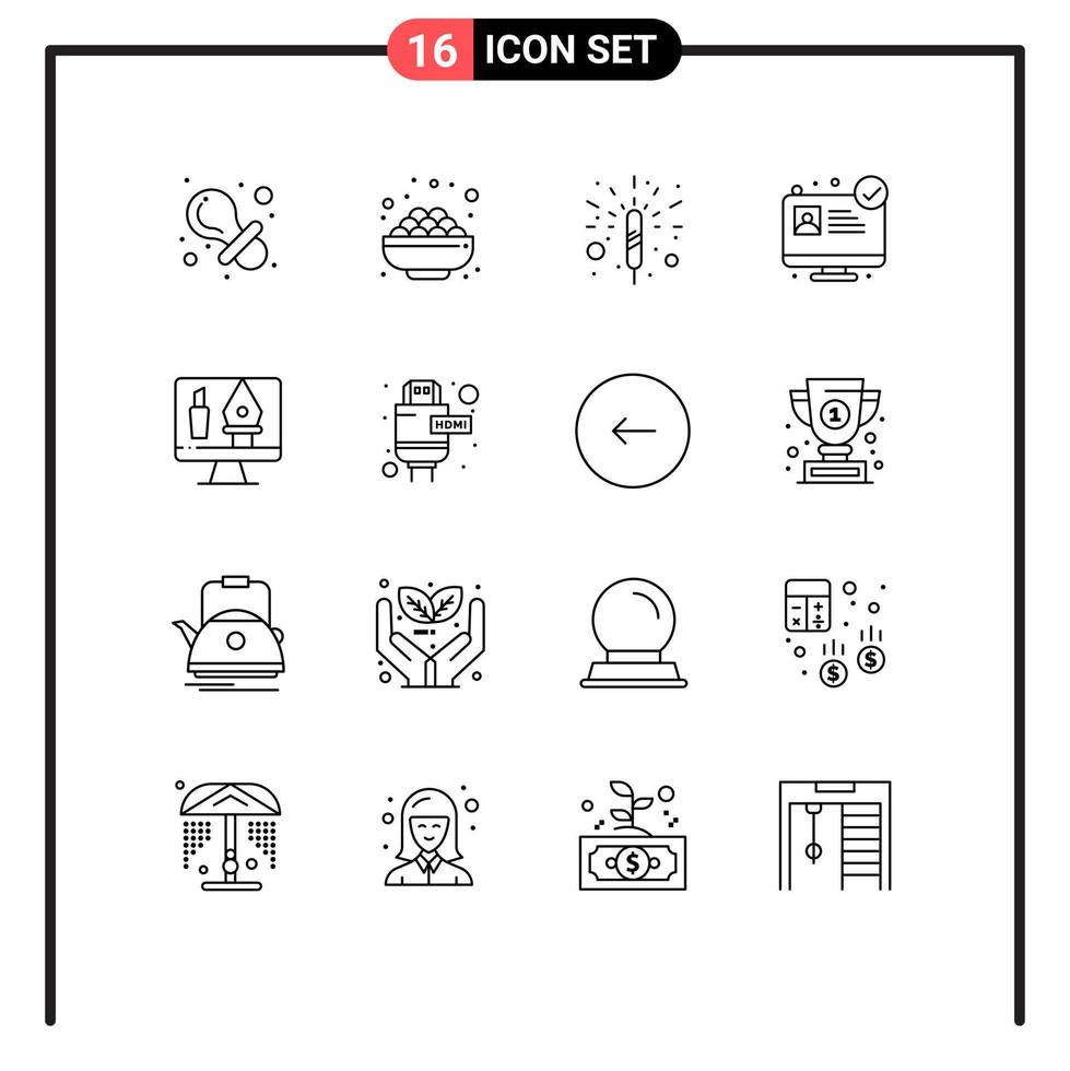 16 Thematic Vector Outlines and Editable Symbols of computer editing firecracker tools medical app Editable Vector Design Elements
