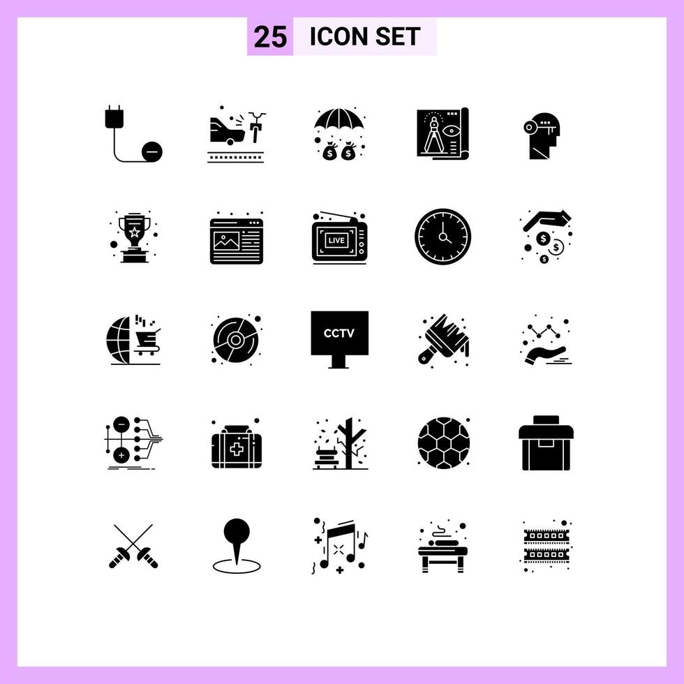 Solid Glyph Pack of 25 Universal Symbols of blue print file crash document protection Editable Vector Design Elements