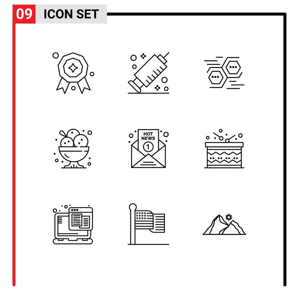 Set of 9 Vector Outlines on Grid for hot restaurant data ice cream dessert Editable Vector Design Elements