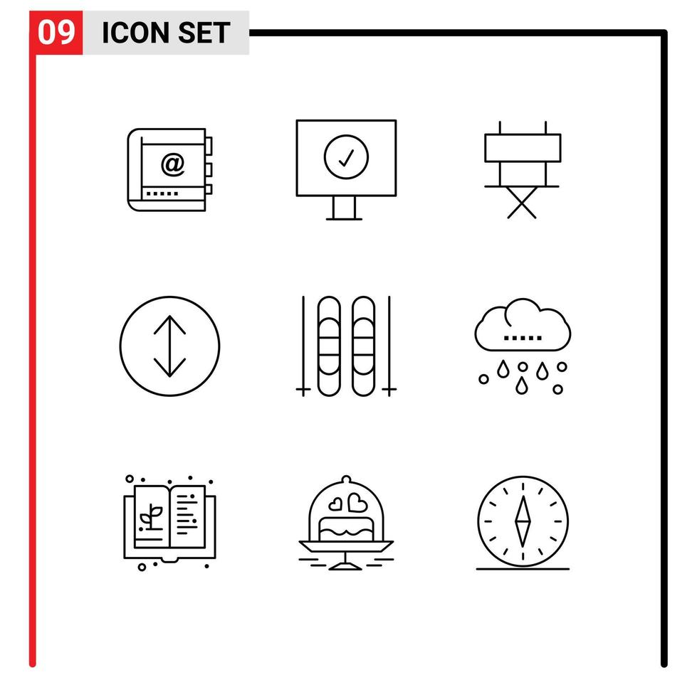 Outline Pack of 9 Universal Symbols of sky expand computer arrows film Editable Vector Design Elements