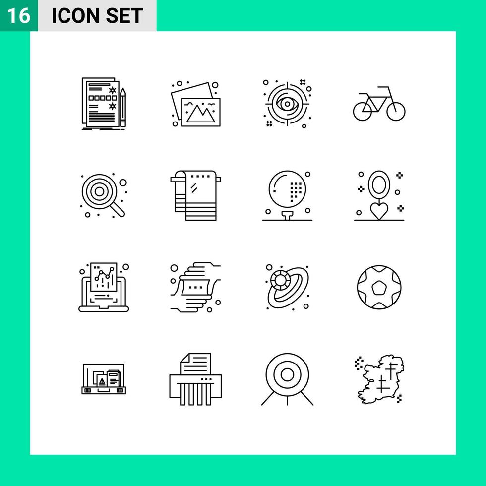 grupo universal de símbolos de iconos de 16 contornos modernos de imágenes de vehículos infantiles elementos de diseño vectorial editables de objetivo de bicicleta vector