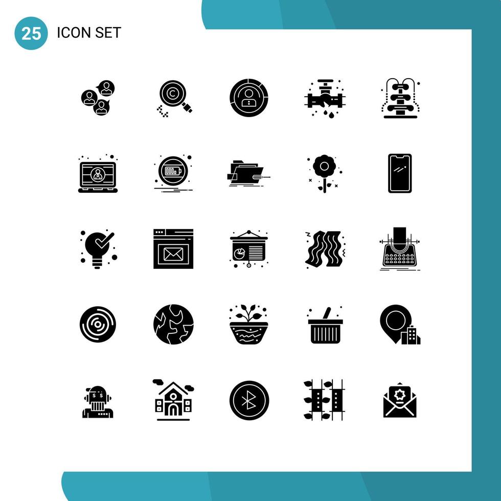 25 Universal Solid Glyphs Set for Web and Mobile Applications leak profile owner personal human Editable Vector Design Elements