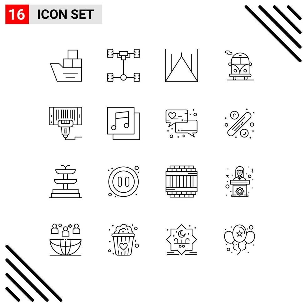 Group of 16 Modern Outlines Set for machine public transport mechanics public bus pakistan mosque Editable Vector Design Elements