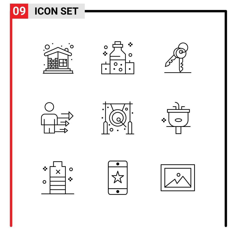 Group of 9 Outlines Signs and Symbols for asian leadership wellness business room Editable Vector Design Elements