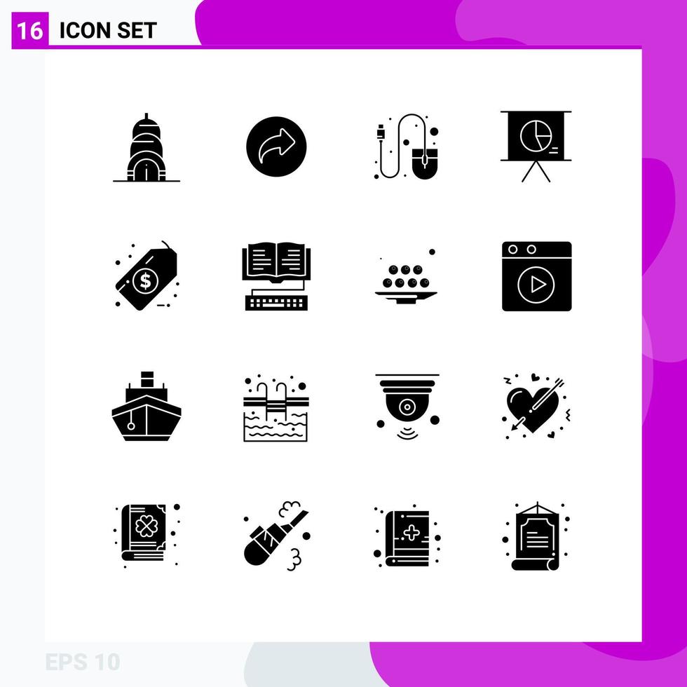 Pictogram Set of 16 Simple Solid Glyphs of tag dollar hardware slide marketing Editable Vector Design Elements