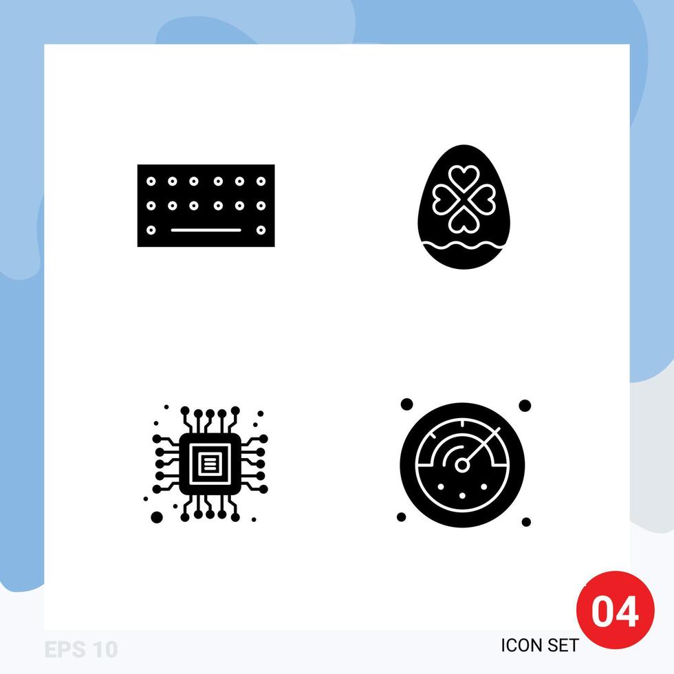 Modern Set of 4 Solid Glyphs Pictograph of hardware micro egg easter stopwatch Editable Vector Design Elements
