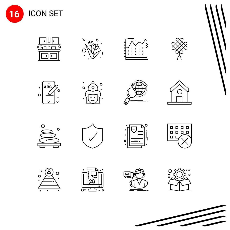Set of 16 Vector Outlines on Grid for phone mobile banking decoration china Editable Vector Design Elements