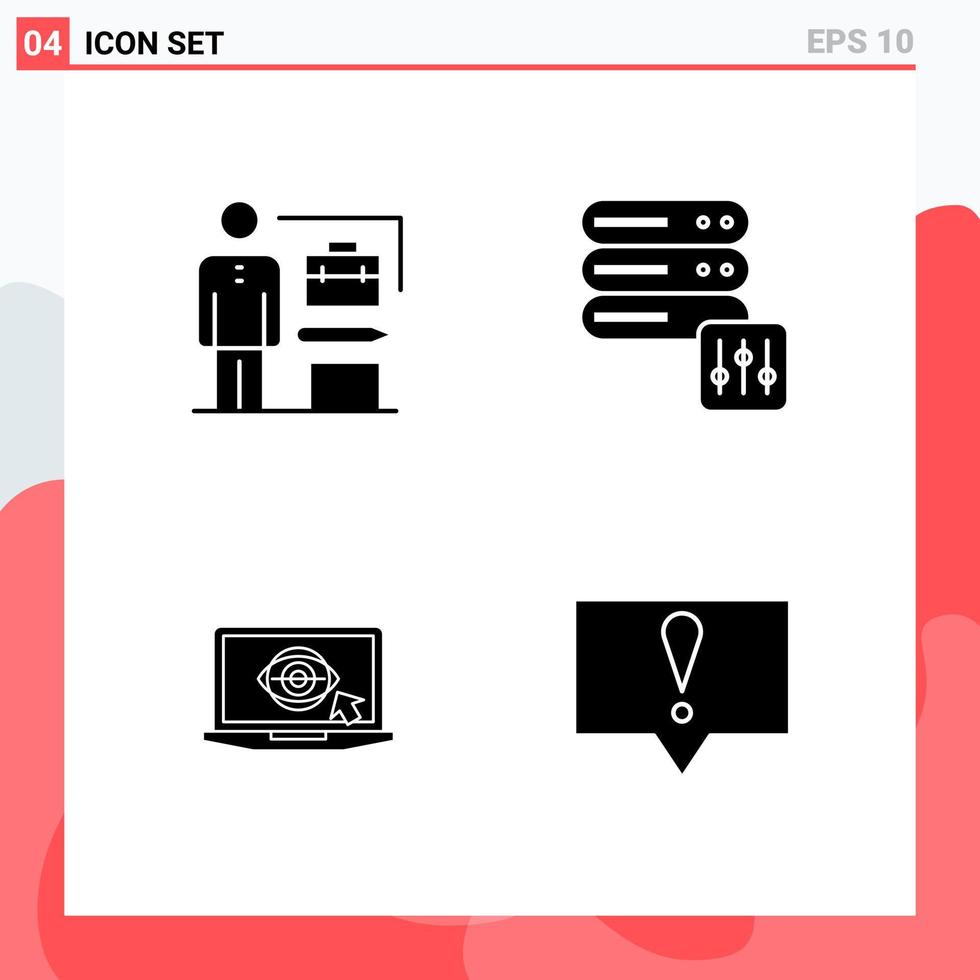 Collection of 4 Vector Icons in solid style Modern Glyph Symbols for Web and Mobile Solid Icon Sign Isolated on White Background 4 Icons Creative Black Icon vector background
