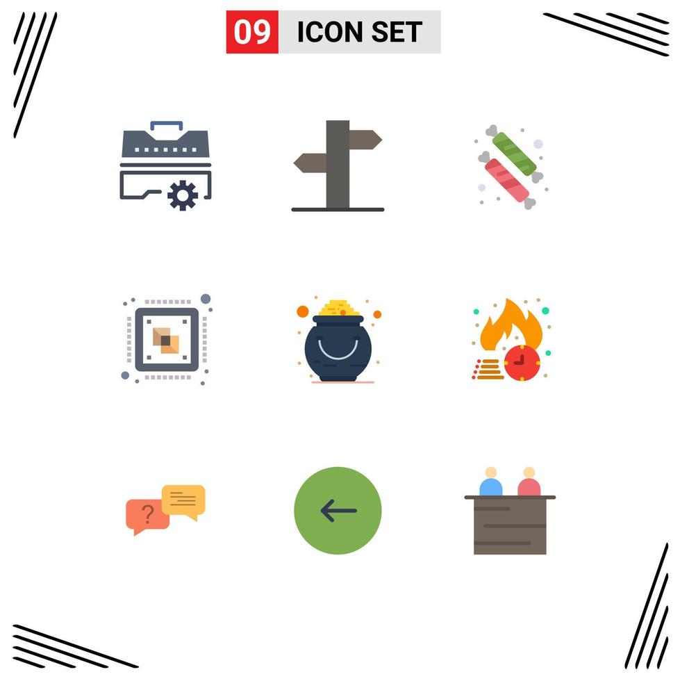 Flat Color Pack of 9 Universal Symbols of fortune processing candies computer central Editable Vector Design Elements