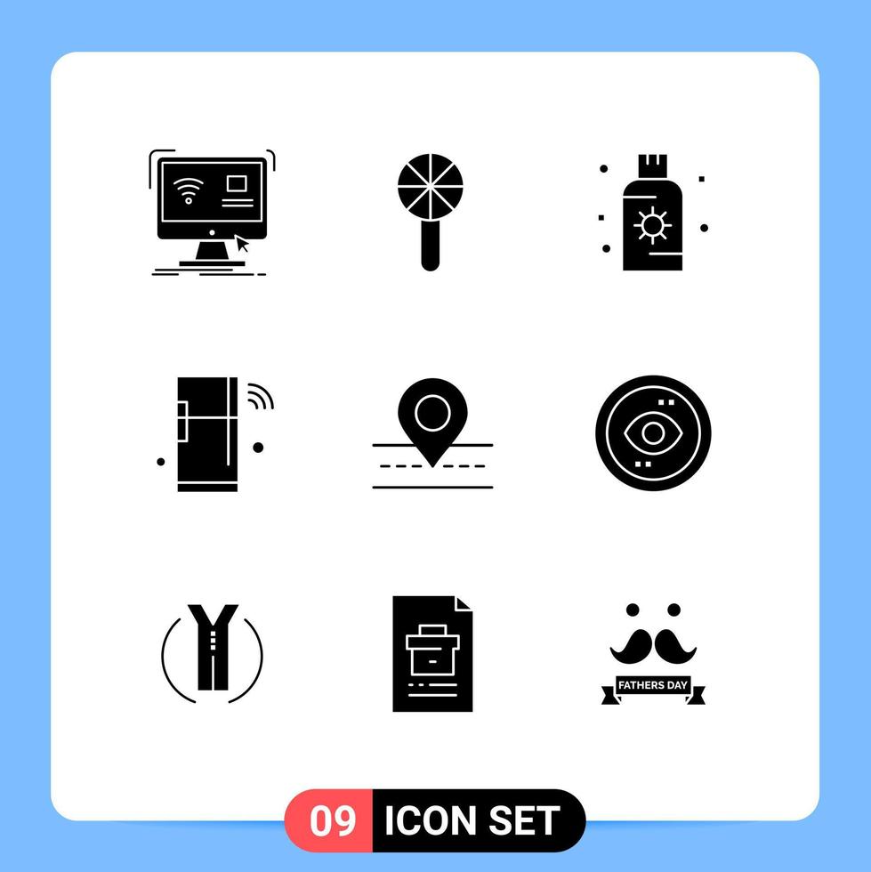 Set of 9 Commercial Solid Glyphs pack for refrigerator internet rattle sunblock summer Editable Vector Design Elements