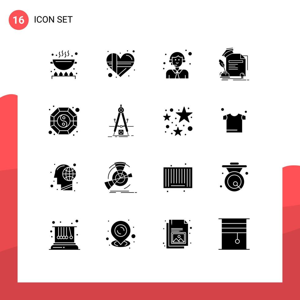 16 Universal Solid Glyph Signs Symbols of fang award customer education certificate Editable Vector Design Elements