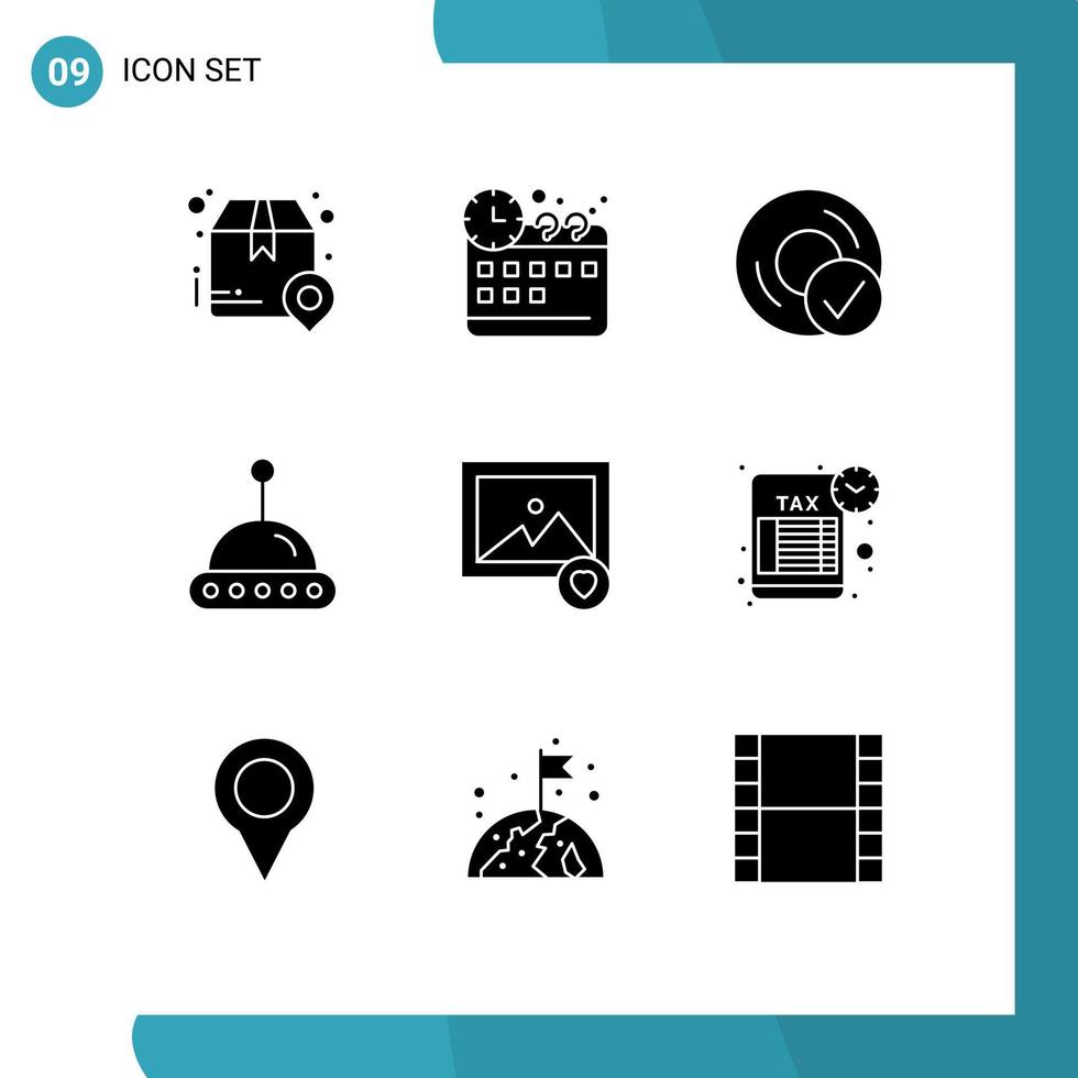 9 Universal Solid Glyphs Set for Web and Mobile Applications image ufo computers space gadget Editable Vector Design Elements