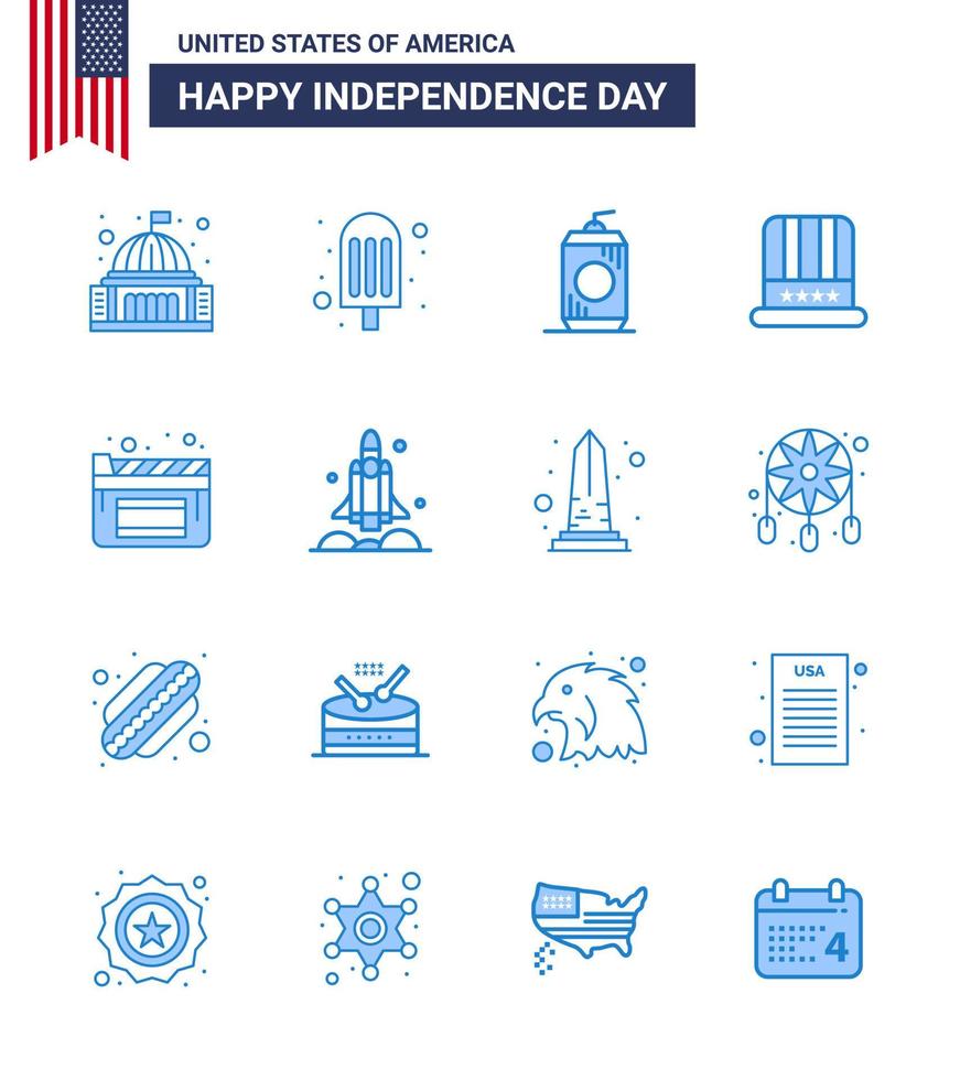 conjunto de 16 iconos del día de estados unidos símbolos americanos signos del día de la independencia para películas botella de estados unidos sombrero americano elementos de diseño vectorial editables del día de estados unidos vector