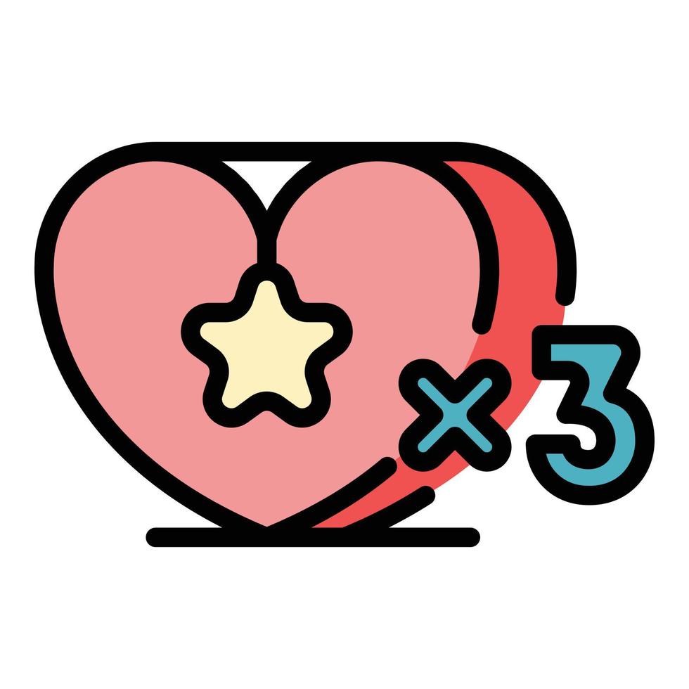 vector de contorno de color de icono de lealtad de corazón triple