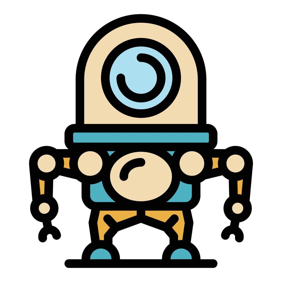 Alien robot icon color outline vector