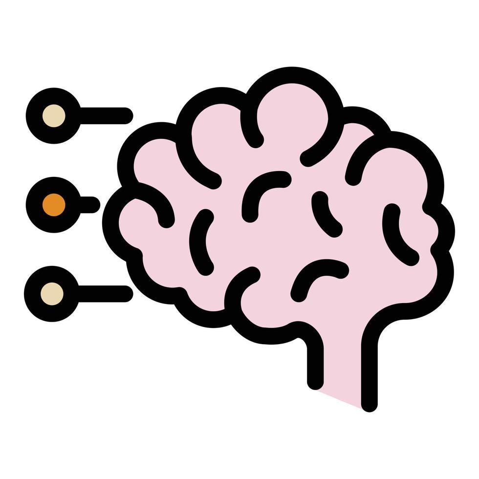 el cerebro humano y el icono de notas al pie vector de contorno de color