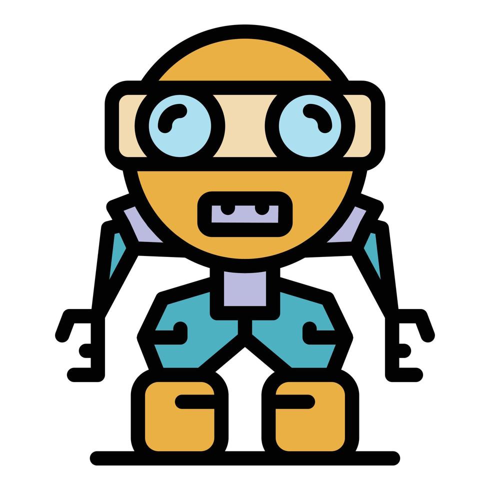 Funny robot icon color outline vector