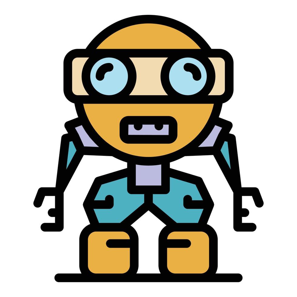 divertido, robot, icono, color, contorno, vector