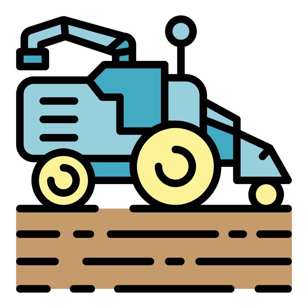 Field working harvester icon color outline vector