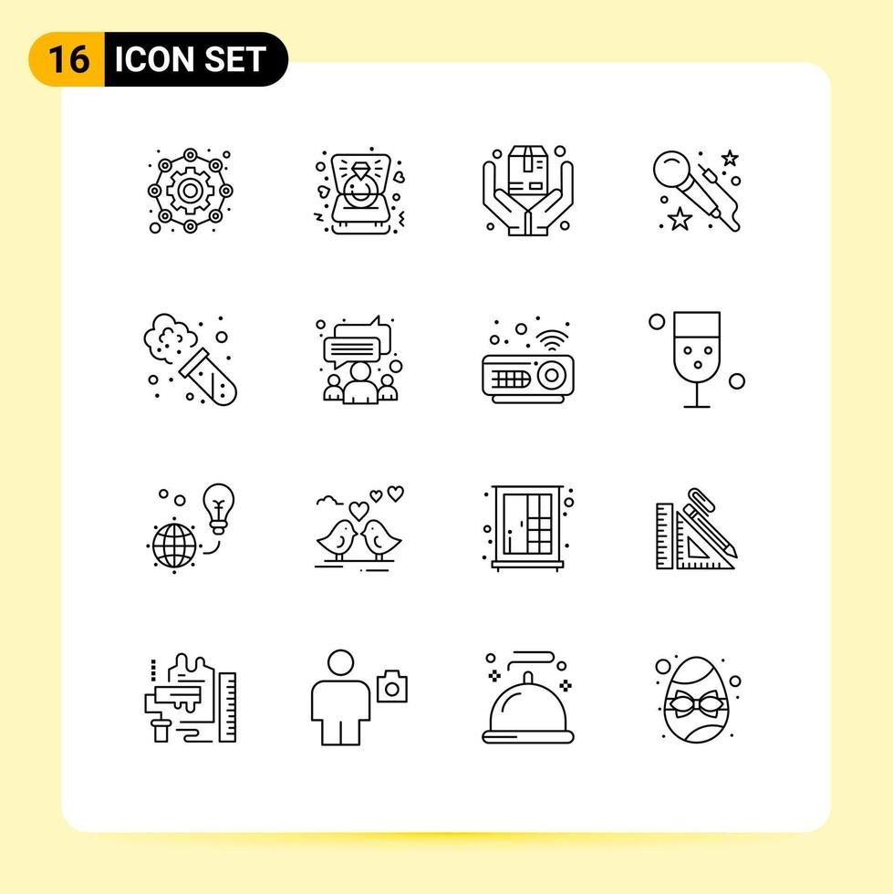 16 Universal Outlines Set for Web and Mobile Applications laboratory chemistry hands art voice Editable Vector Design Elements