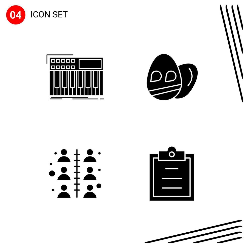 Collection of 4 Vector Icons in solid style Pixle Perfect Glyph Symbols for Web and Mobile Solid Icon Signs on White Background 4 Icons Creative Black Icon vector background