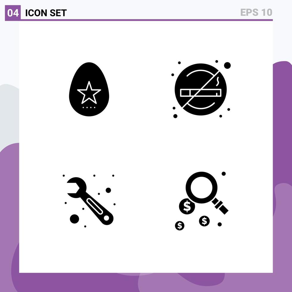 Set of 4 Vector Solid Glyphs on Grid for egg tool spring smoking dollar Editable Vector Design Elements