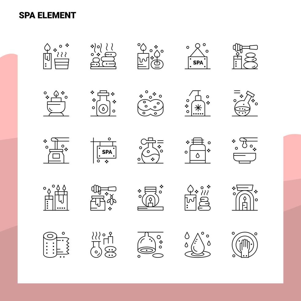 conjunto de iconos de línea de elementos de spa conjunto de 25 iconos diseño de estilo minimalista vectorial conjunto de iconos negros paquete de pictogramas lineales vector